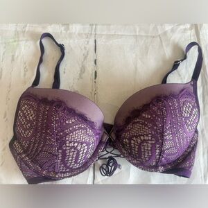 Victoria's Secret Lace Very Sexy Push Up Bra Purple 32 C Adj Strap Lined As Is